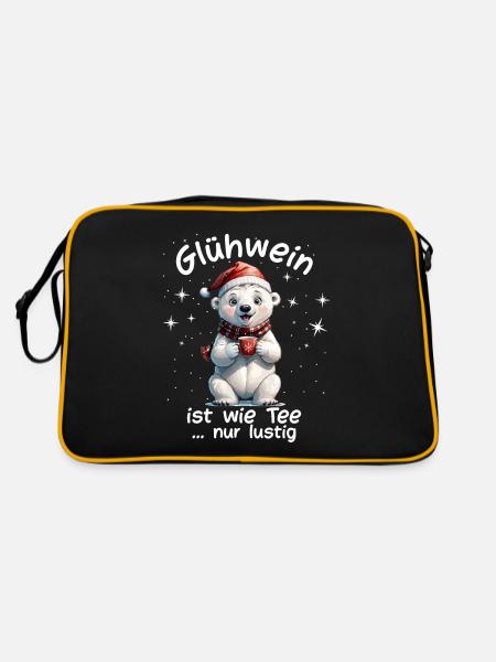 Weihnachtsmarkt witzige Glühwein trinken Sprüche - Retro Tasche - Schwarz/Gold - Hinten