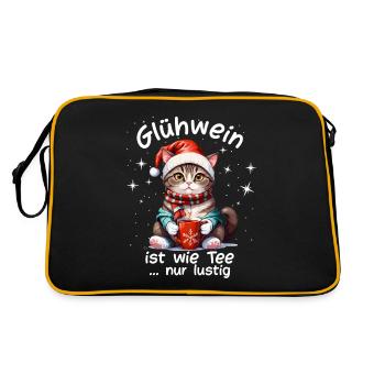 Weihnachtsmarkt witzige Glühwein trinken Sprüche - Retro Tasche - Schwarz/Gold - Hinten