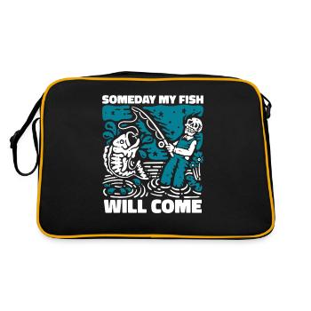 Someday My Fish Will Come Fliegenfischer - Retro Tasche - Schwarz/Gold - Hinten