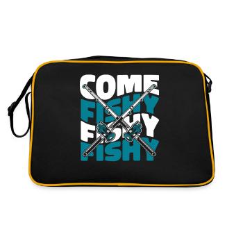 Come Fishy Fishy Fishy Fliegenfischer - Retro Tasche - Schwarz/Gold - Hinten