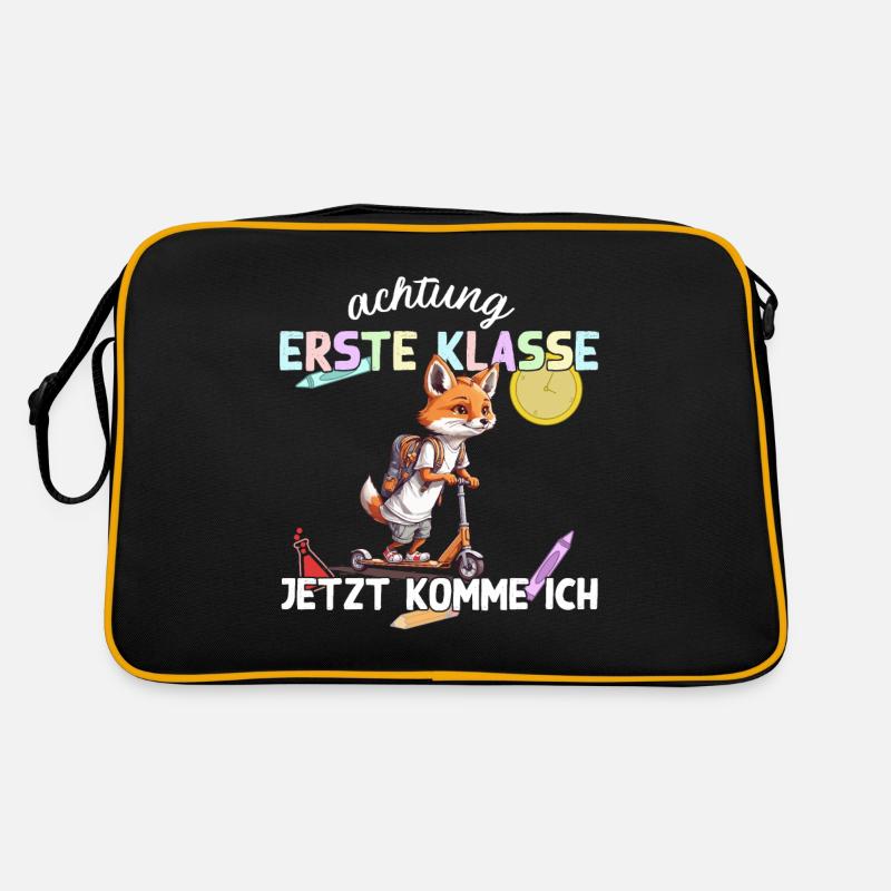Fuchs Erstklässler Einschulung Schulstart Design - Retro Tasche - Schwarz/Gold