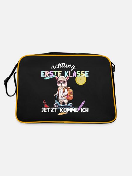 Alpaka Schulkind Roller Erste Klasse Einschulung - Retro Tasche - Schwarz/Gold - Hinten