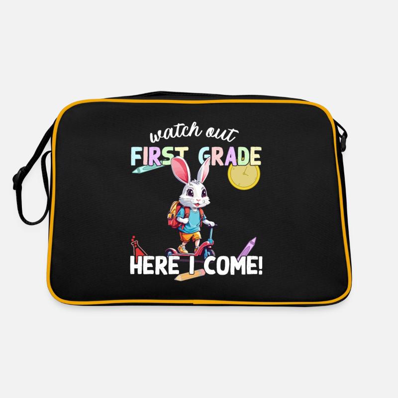 Schule Hase auf Roller lustiger Schulanfang Spruch Retro Tasche