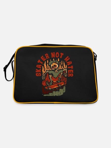 Skater Not Hater Skatergirl Skaterboy Skatepark - Retro Tasche - Schwarz/Gold - Hinten