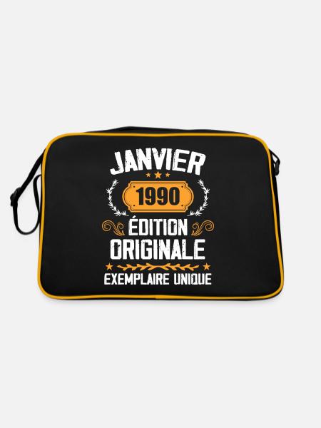 Anniversaire Cadeau Millésime Janvier 1990 - 1990 - Sac Retro - noir/or - Dos