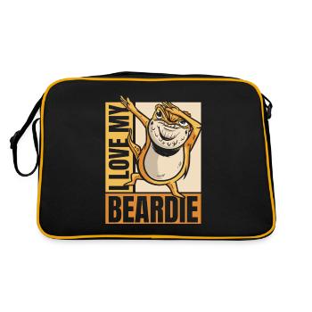 Ich liebe meine Beardie Pogona Eidechse Haustierbesitzer Bärtig - Retro Tasche - Schwarz/Gold - Hinten