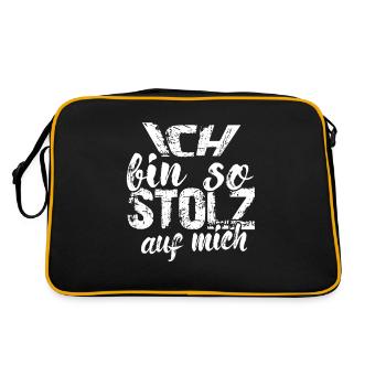 Ich bin so stolz auf mich Spruch selbstbewußt - Retro Tasche - Schwarz/Gold - Hinten