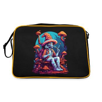 Außerirdischer Wald Pilze Psychedelic Goa Trance - Retro Tasche - Schwarz/Gold - Hinten