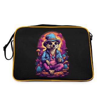 Erdmännchen Wald Pilze Psychedelic Goa Trance Art - Retro Tasche - Schwarz/Gold - Hinten