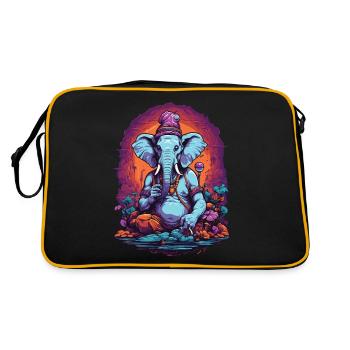 Elephant Psychedelic Art Goa Trance Forest Mushrooms - Retro Bag - black/gold - Back