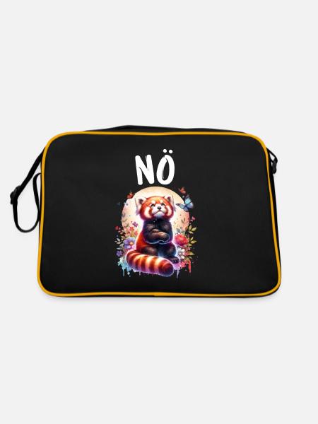 Roter Panda Lustiger Spruch Nö Feuerfuchs - Retro Tasche - Schwarz/Gold - Hinten