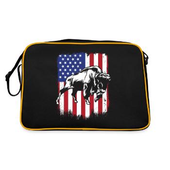 Bison American Flag Buffalo Bovinae American - Retro Bag - black/gold - Back