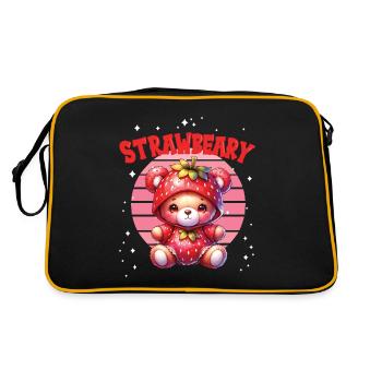 Petit ours kawaii japonais avec des fraises en costume - Sac Retro - noir/or - Dos