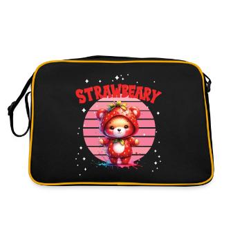 Petit ours kawaii japonais avec des fraises en costume - Sac Retro - noir/or - Dos