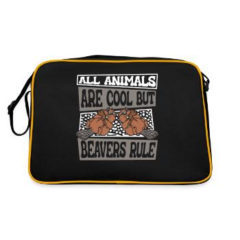 Alle Tiere sind cool, aber Biber herrschen Eurasisch - Retro Tasche - Schwarz/Gold - Hinten