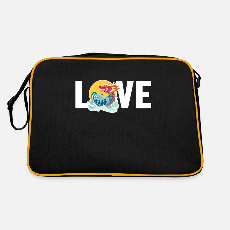 Liebe Trommler Team Paddler Liebhaber Drachenboot - Retro Tasche - Schwarz/Gold