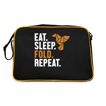 Eat Sleep Fold Repeat Owl Paper Crane Folding - Retro Bag - black/gold - Back