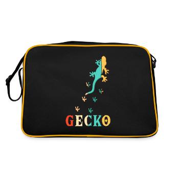 Retro Schopfeidechse Gekkota Gecko Experte Leopard - Retro Tasche - Schwarz/Gold - Hinten