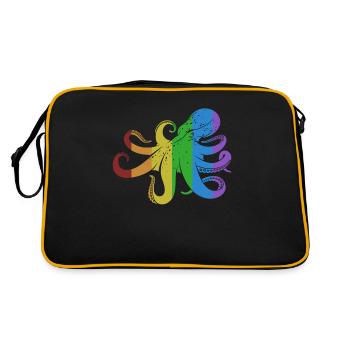 Oktopus LGBT Regenbogen Oktopoden Octopoda - Retro Tasche - Schwarz/Gold - Hinten