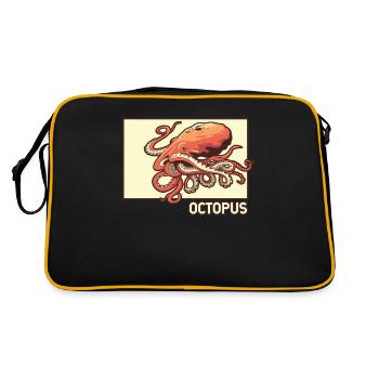 Oktopus Doodle Chinesisches Hanzi Oktopoden Octopoda - Retro Tasche - Schwarz/Gold - Hinten
