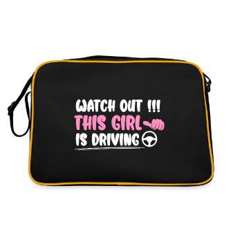 Pass auf Dieses Mädchen fährt - Führerschein - Retro Tasche - Schwarz/Gold - Hinten