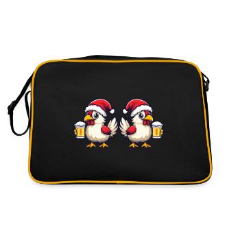 Huhn Weihnachten Bier Team - Retro Tasche - Schwarz/Gold - Hinten