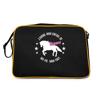 Cheval de Merens Tolles Geschenk Für Pferdemädchen - Retro Tasche - Schwarz/Gold - Hinten