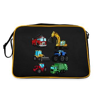 Cadeau d'enfants de véhicules de tracteur de camion de pompiers d'excavatrice - Sac Retro - noir/or - Dos