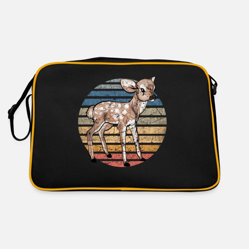 Reh Hirsch Rehkitz Sunset Kinder Waldtier Geschenk - Retro Tasche - Schwarz/Gold
