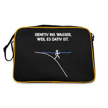 Genitiv Ins Wasser Weil Es Dativ Ist Grammatik Fun - Retro Tasche - Schwarz/Gold - Hinten
