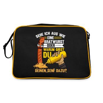 Imbiss Spruch, Senf dazugeben, Bratwurst - Retro Tasche - Schwarz/Gold - Hinten
