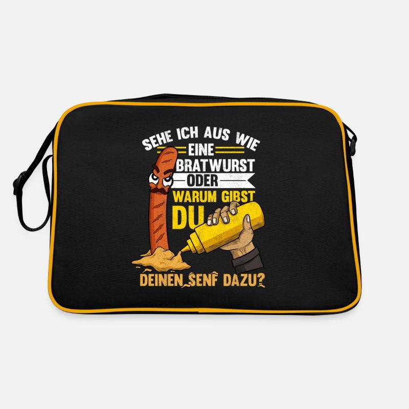 Imbiss Spruch, Senf dazugeben, Bratwurst - Retro Tasche - Schwarz/Gold