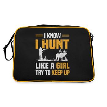 Hunt Like Girl Try Keep Up Hunter Hunting Lover - Retro Bag - black/gold - Back