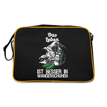 Wanderer Bergsteiger Leben Besser In Wanderschuhen - Retro Tasche - Schwarz/Gold - Hinten