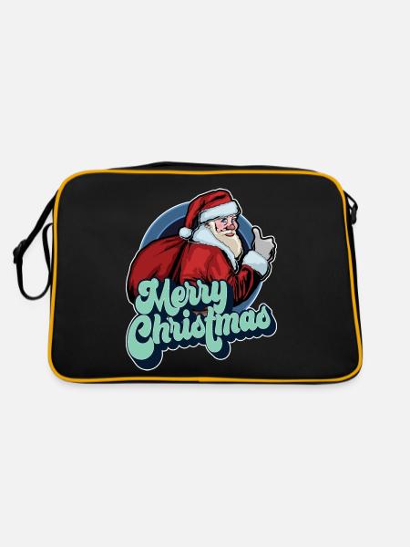 Frohe Weihnachten Weihnachtsmann Daumen hoch Weihnachtsgeschenk - Retro Tasche - Schwarz/Gold - Hinten
