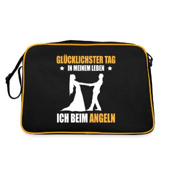 Angler Hochzeit Glücklichster Tag Ich Beim Angeln - Retro Tasche - Schwarz/Gold - Hinten