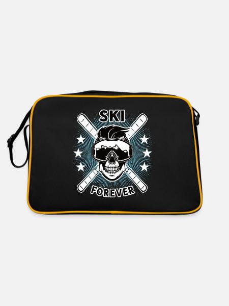 Ski Leidenschaft Liebe Skifan Skifahrer Skifahren - Retro Tasche - Schwarz/Gold - Hinten