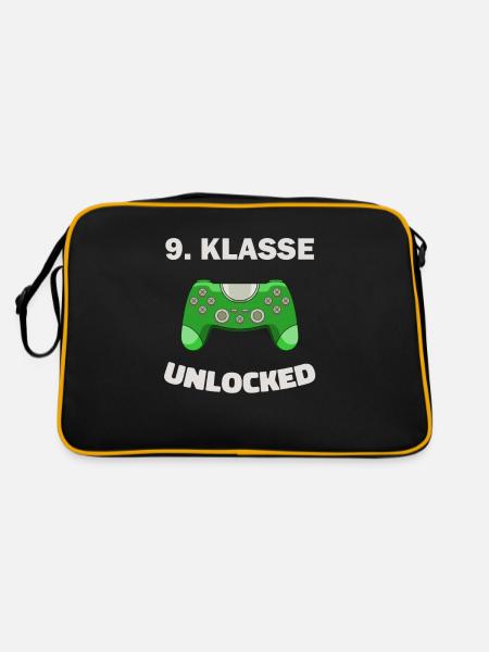 9. Klasse Gamer Deko Zocker Schule Kinder Geschenk - Retro Tasche - Schwarz/Gold - Hinten