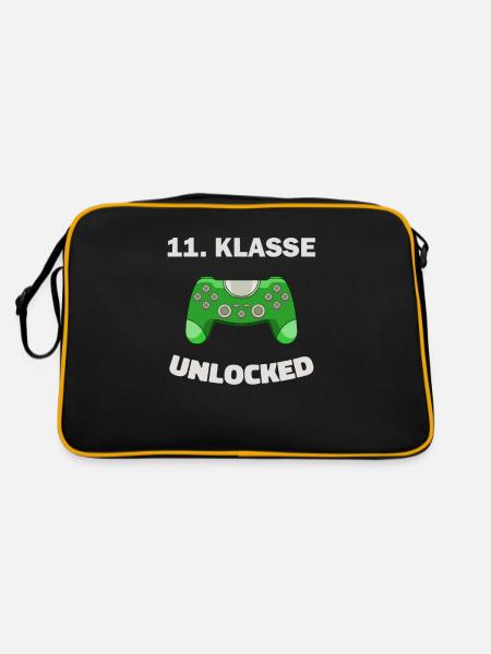 11. Klasse Gamer Deko Zocker Schule Kind Geschenk - Retro Tasche - Schwarz/Gold - Hinten