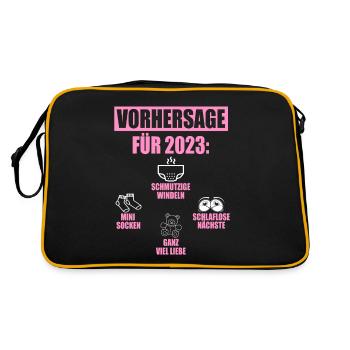 Vorhersage 2023 Geburt Windeln Socken Eltern - Retro Tasche - Schwarz/Gold - Hinten