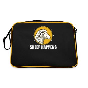 Sheep Happens Wordplay Flock of Sheep Farm - Sac Retro - noir/or - Dos