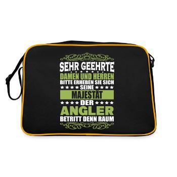 Damen Herren Angler Betritt Raum Lustiges Fischer - Retro Tasche - Schwarz/Gold - Hinten