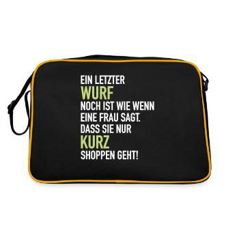 Letzter Angler Wurf Frau Sagt Shoppen Geht Fischen - Retro Tasche - Schwarz/Gold - Hinten