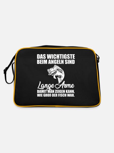 Angeln Lange Arme Große Fische Angler Weisheit - Retro Tasche - Schwarz/Gold