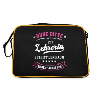 Lehrerin Spruch Lehrer Referendarin Lehrkraft Frau - Retro Tasche - Schwarz/Gold - Hinten