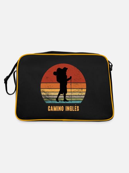 Camino Inglés Pilgern Reise Jakobsweg Pilger - Retro Tasche - Schwarz/Gold - Hinten