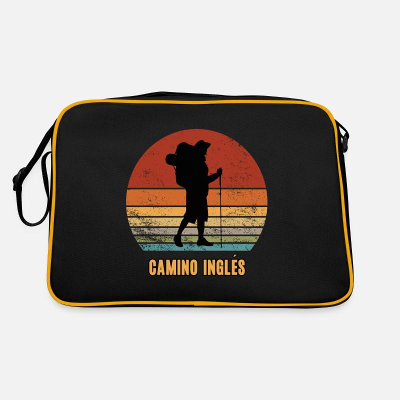 Camino Inglés Pilgern Reise Jakobsweg Pilger - Retro Tasche - Schwarz/Gold