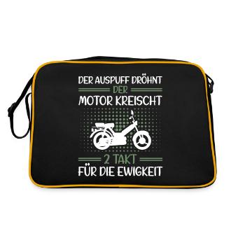 Moped Mokick Lustig Auspuff Dröhnt Motor Kreischt - Retro Tasche - Schwarz/Gold - Hinten