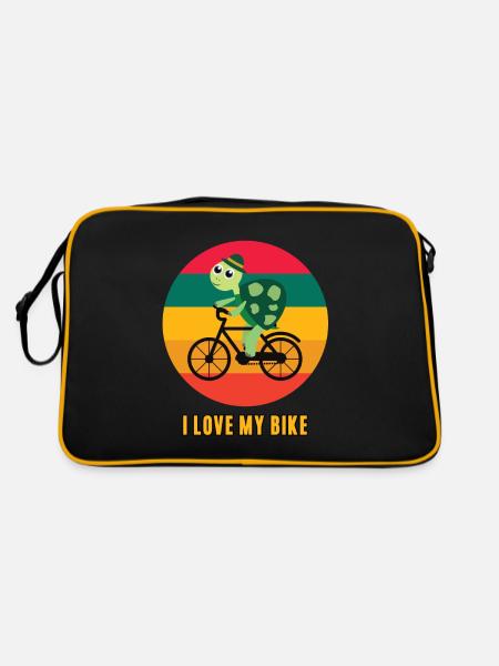 Schildkröte Fahrrad Rad Fahren Radfahrer Turtles - Retro Tasche - Schwarz/Gold - Hinten