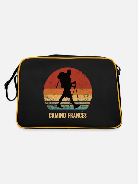 Camino Francés Jakobsweg Pilgern Pilger Reise - Retro Tasche - Schwarz/Gold - Hinten